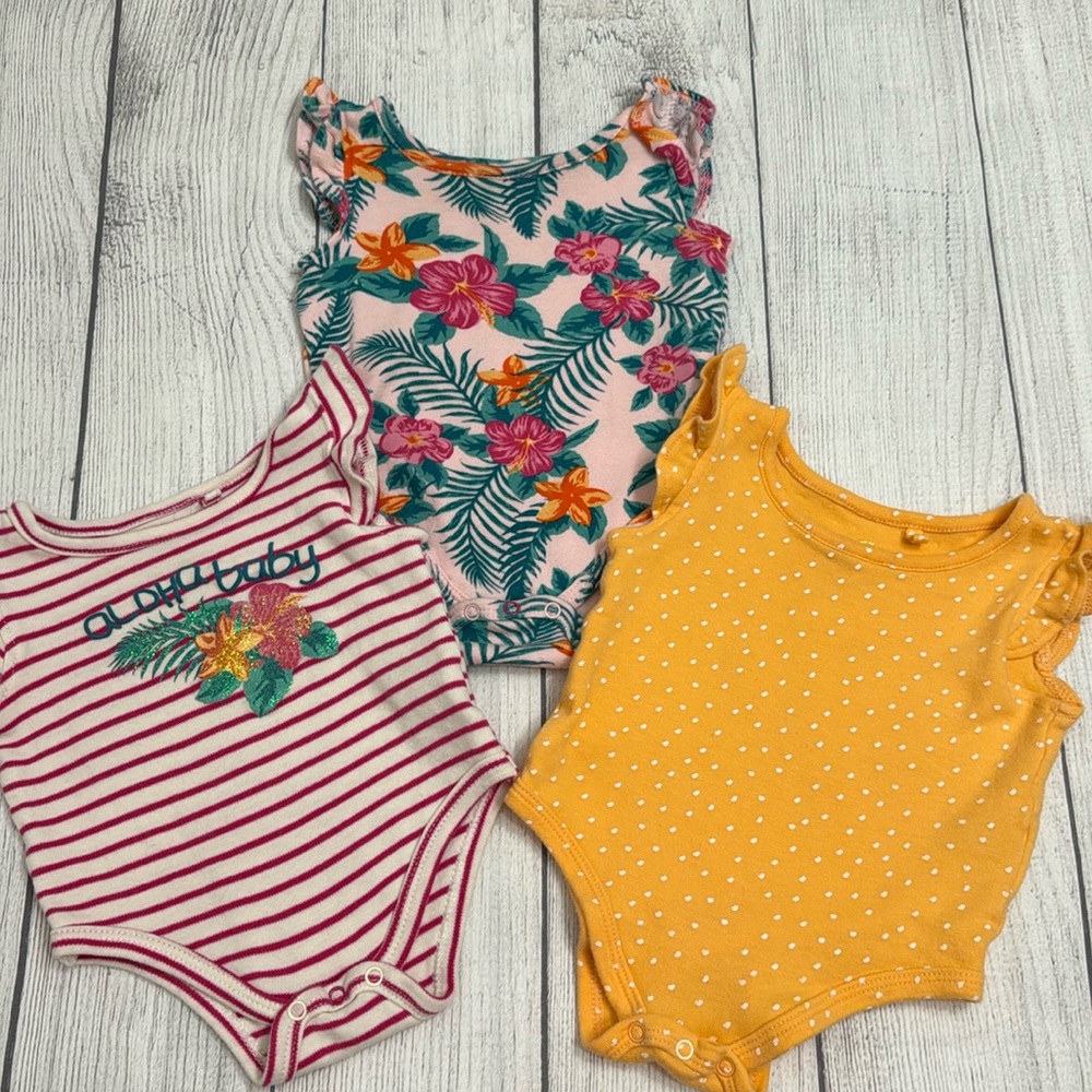 Jessica Simpson Baby Girls Flutter Sleeve Tropical Bodysuit Bundle🌺